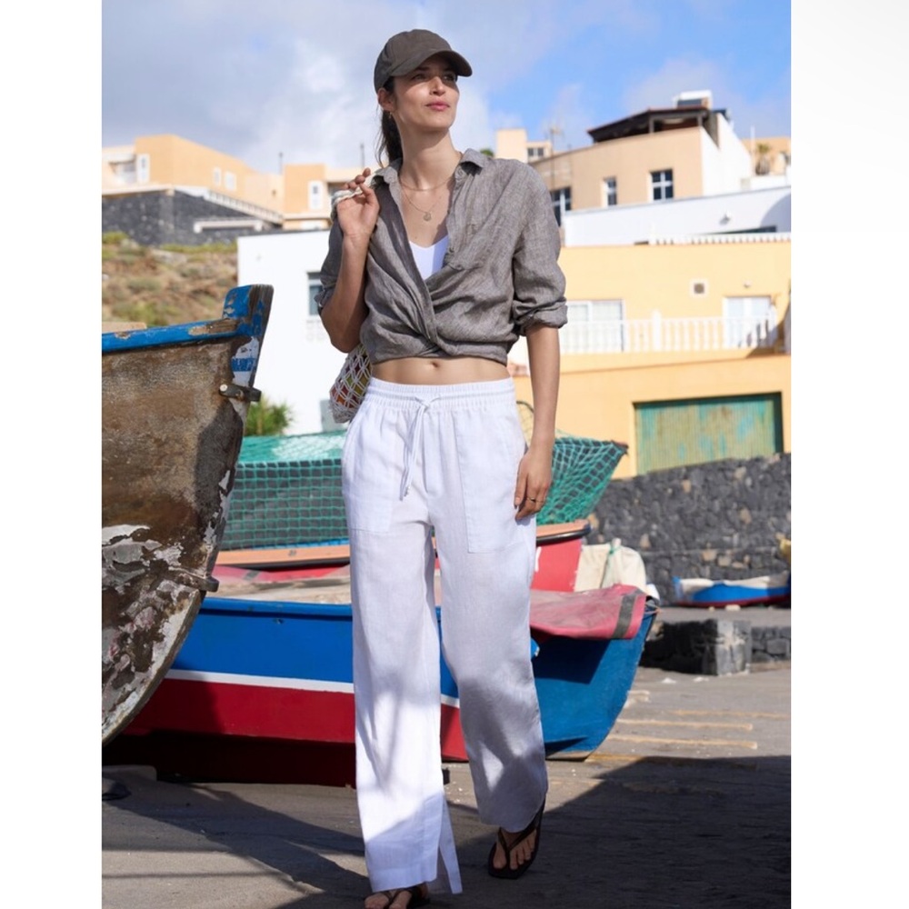 ATHLETA Retreat Wide Leg Linen Pant // Calla Lily